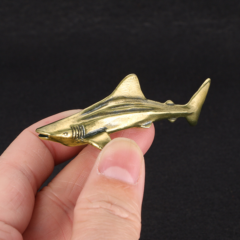 Vintage Collectible Christmas Ornaments - Vintage Brass Shark Figurine, American Style