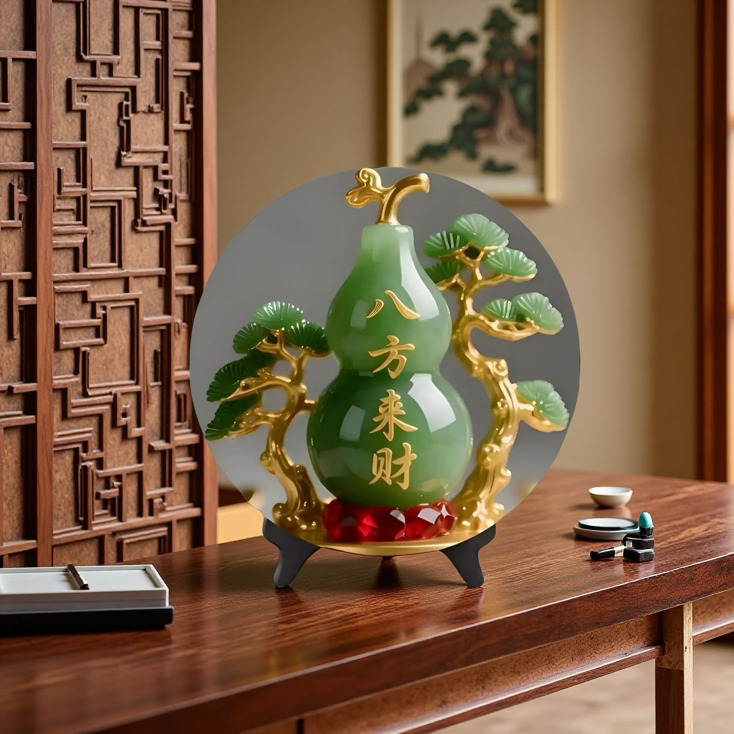 Natural Jade Gourd Figurine Ho - Vintage Collectible Christmas Ornaments 评论和价格