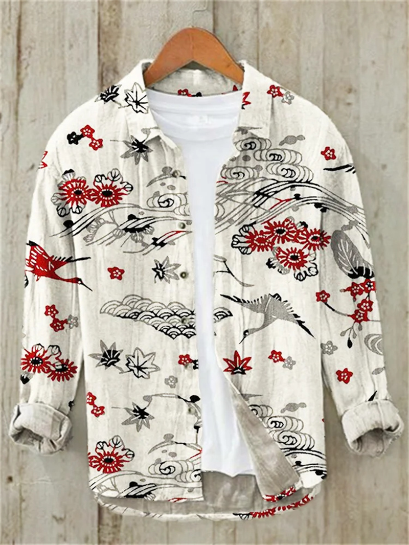 Men's Fish Printed Linen Long  - Vintage Collectible Shop 评论和价格